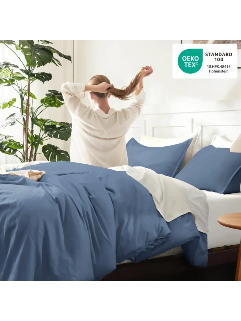 Lightweight Haze Blue Full Comforter Set, 3-Piece Solid Bedding for Cozy Sleep